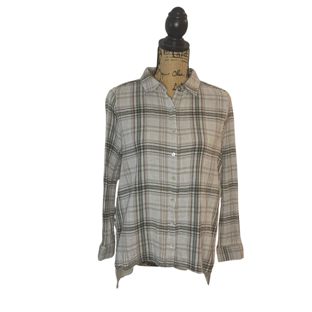 Jane and Delancey Women’s Plaid Aztec Embroidered Button-up Satin Hi-Low Shirt